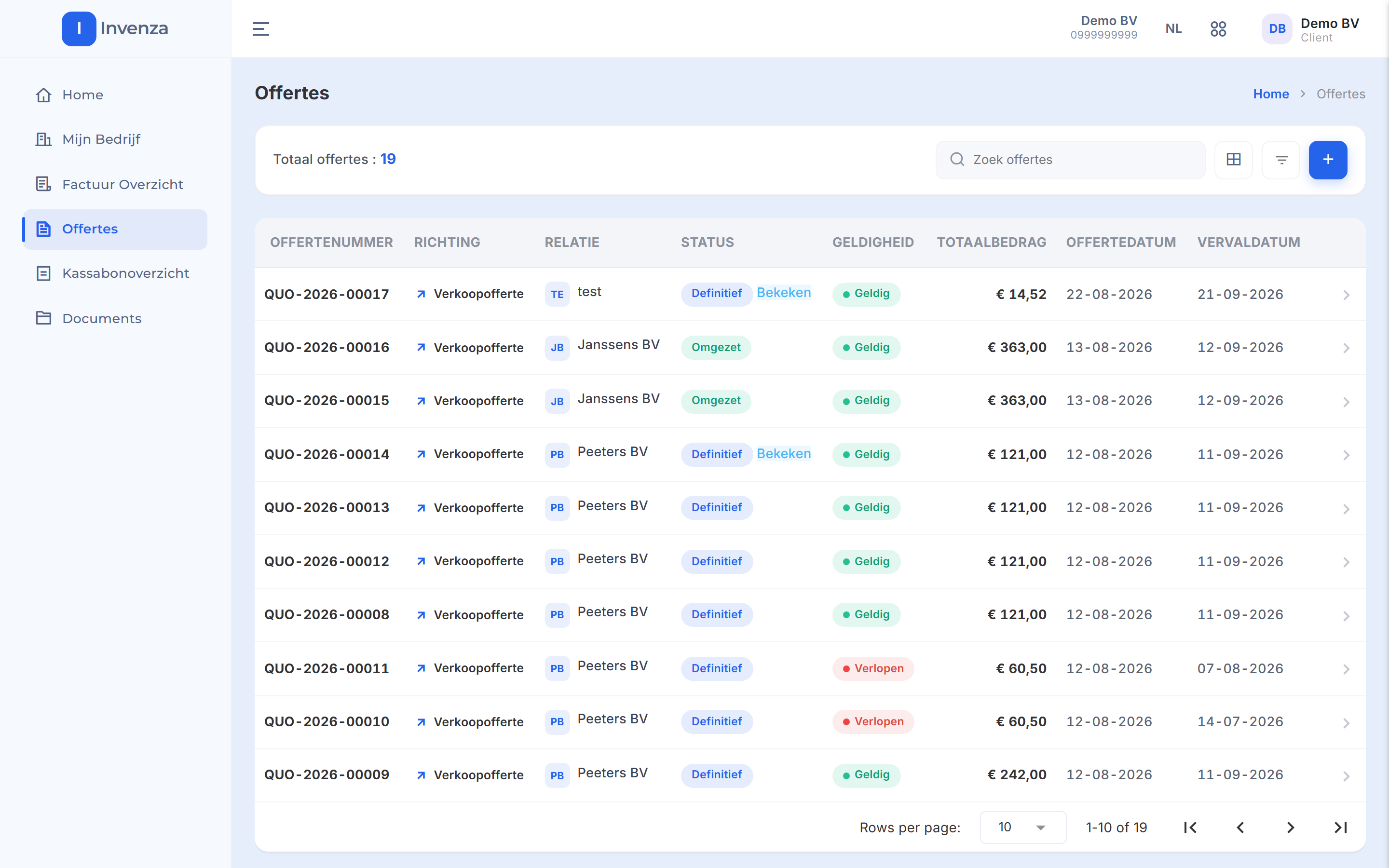 Offertes met digitale ondertekening in Invenza